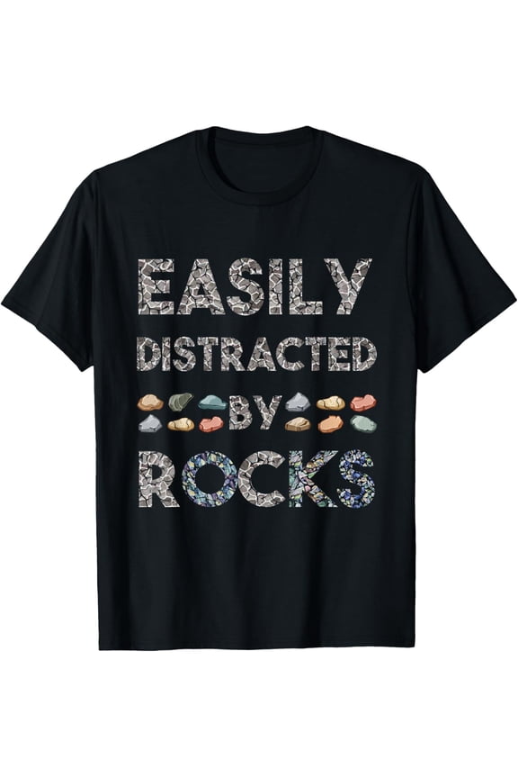 Geology Easily Distracted By Rocks Collector Geologist Hound T-ShirtMen and women, Black T-shirt, size: Extra large