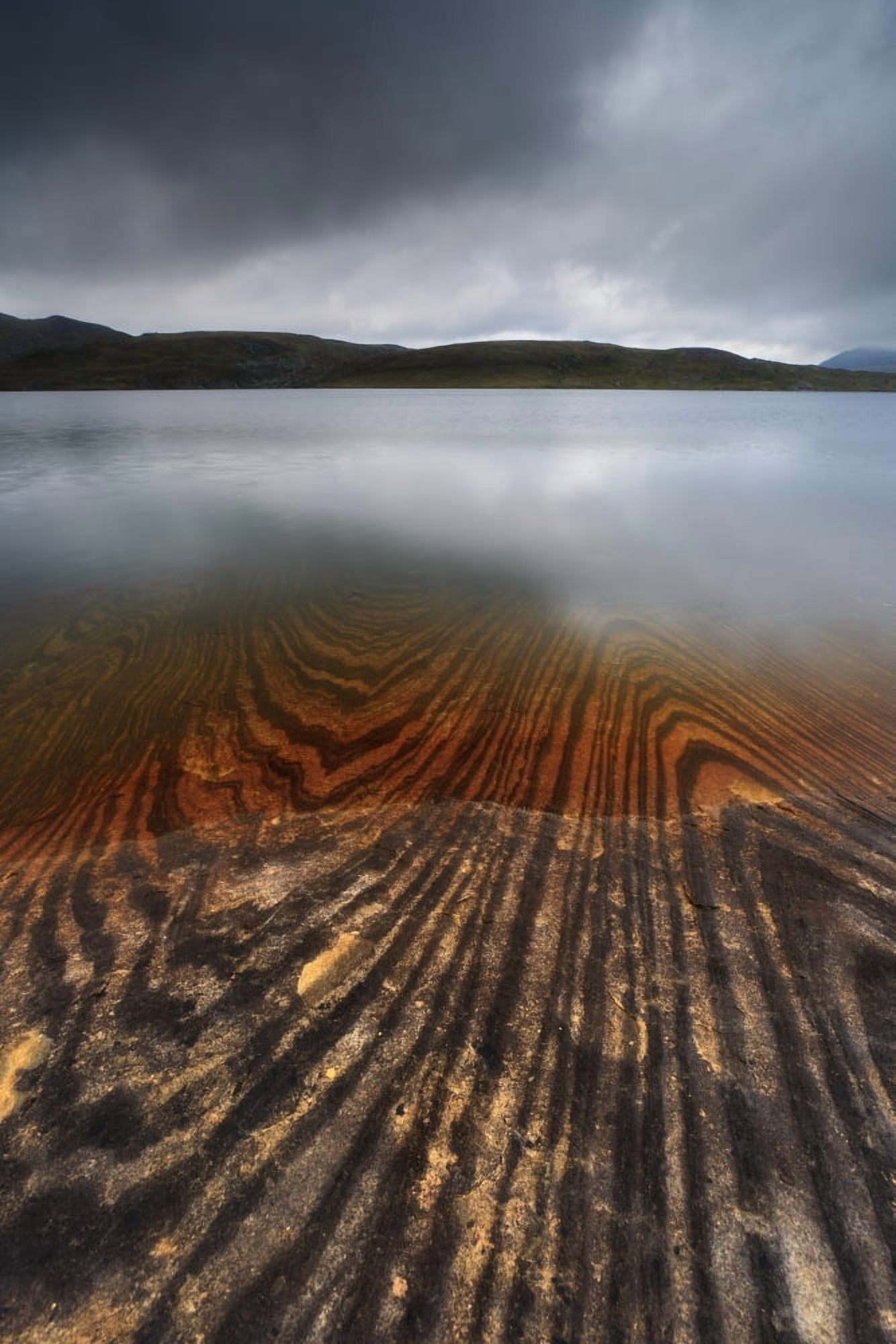 Geology lines in Sandvannet Lake Nordland County Norway Canvas Art - Arild HeitmannStocktrek Images (23 x 35)