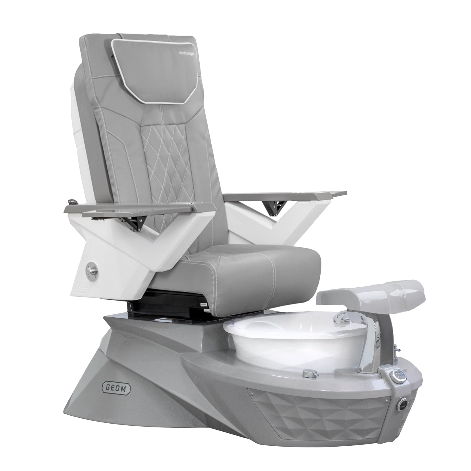 Geom I Shiatsulogic Pedicure Chair FX Massage Chair Gray/White Tub w/ Auto Fill, Discharge Pump, Gray Cover Set