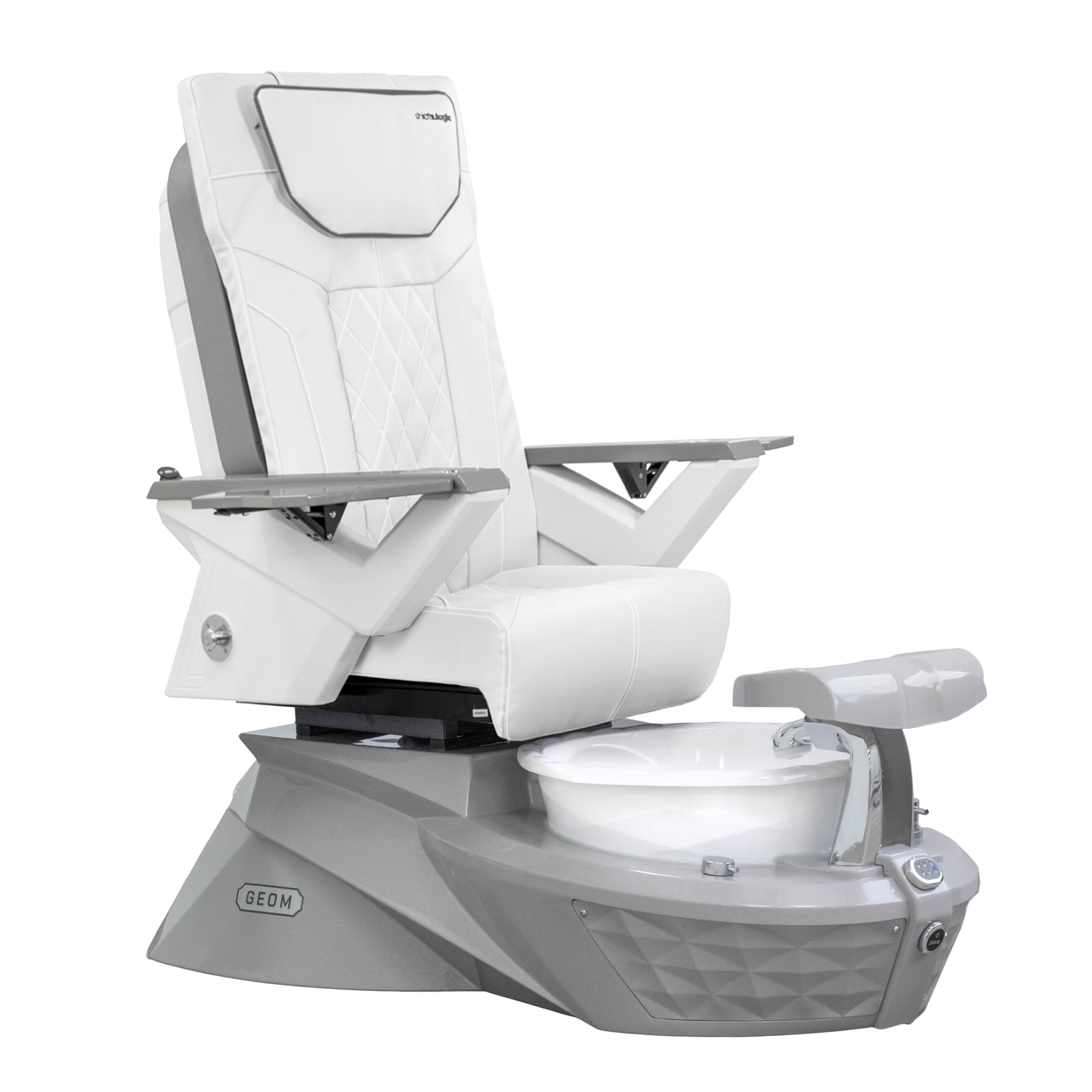 Geom I Shiatsulogic Pedicure Chair FX Massage Chair Gray/White Tub w/ Auto Fill, Discharge Pump, White Cover Set