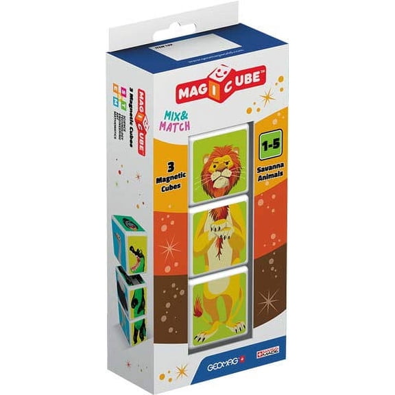 Geomag Magicube Mix & Match Savannah Animals, Magnetic Cubes, 3 Pieces