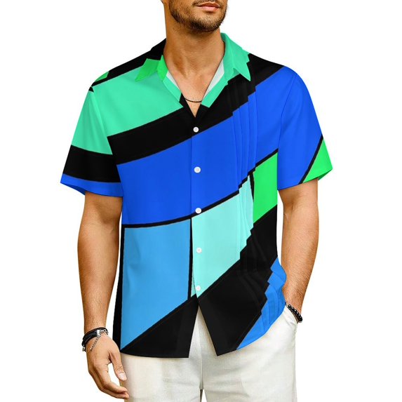 Geometic Colorblock Beach Shirt Mid Century Summer Casual Shirts Men Elegant Blouses Short