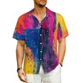 thumbnail image 1 of Geometic Colorblock Beach Shirt Mid Century Summer Casual Shirts Men Elegant Blouses Short, 1 of 5