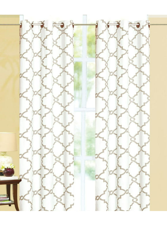 Geometric 100% Thermal Blackout Insulated Grommet Window Curtain Panel - Taupe