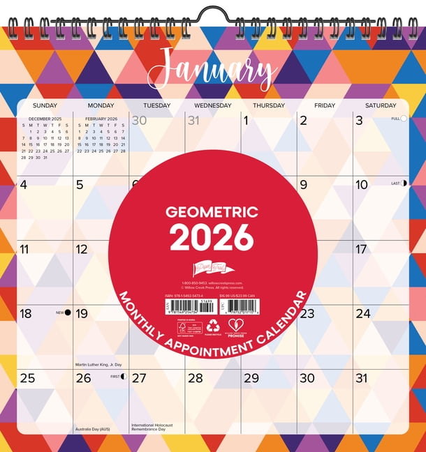 Geometric 2026 12 X 12 Spiral Wall Calendar, (Hardcover)
