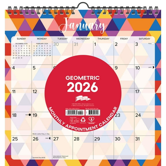 Geometric 2026 12 X 12 Spiral Wall Calendar, (Hardcover)