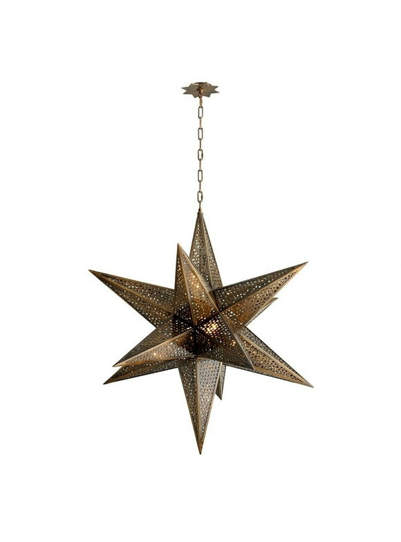 Geometric 3 Light Solid Brass Star Chandelier in Aged Bronze Finish with Clear Glass 40 inches W X 39 inches H Bailey Street Home 72-Bel-4182759