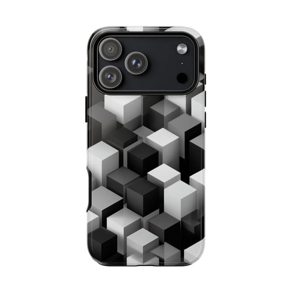 Geometric 3D Cubes High Contrast Abstract Artistic Protective Phone Case for iPhone 11 12 13 14 15 16 17 Pro Max