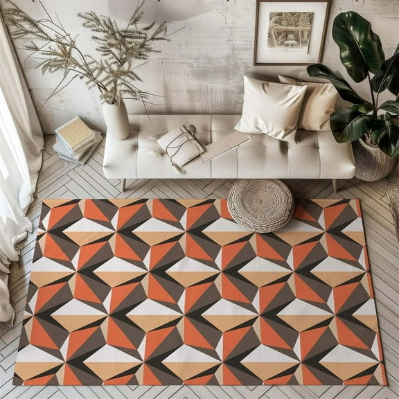 Geometric 3D n Area Rug Modern Orange and Brown Pattern Abstract Modern Geometric n Area Rug Bathroom Doormat