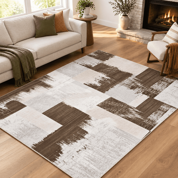 Geometric 4x6 Area Rug Modern Patchwork Living Room Low Pile Washable ...