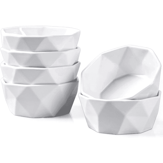 Geometric 6 Oz Porcelain Ramekins/Dessert Bowls, Ramekins Oven Safe Set of 6, White