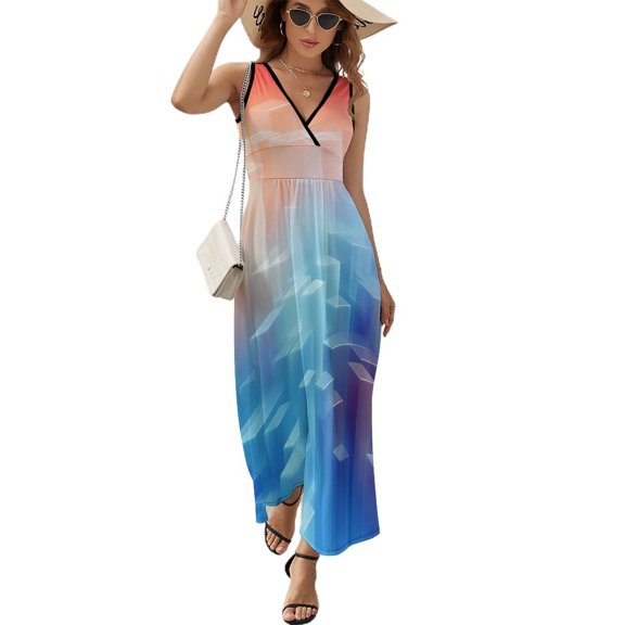 Geometric Abstract 3D Gradient Futuristic Cubes Art Sleeveless Dress Women's Summer Suit Dresses for Women 2025 Luxury Party Dress