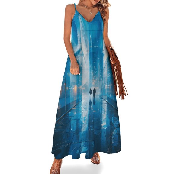 Geometric Abstract 3D Gradient Futuristic Cubes Design Sleeveless Dress Woman Fashion Long Dresses Women's Summer Suit Dress 2025