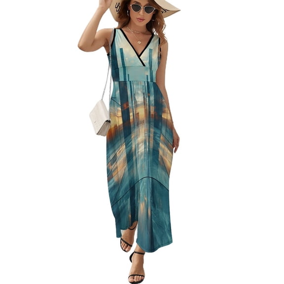 Geometric Abstract 3D Gradient Futuristic Cubes Pattern Design Sleeveless Dress Summer Clothes for Women Women's Clothing 2025