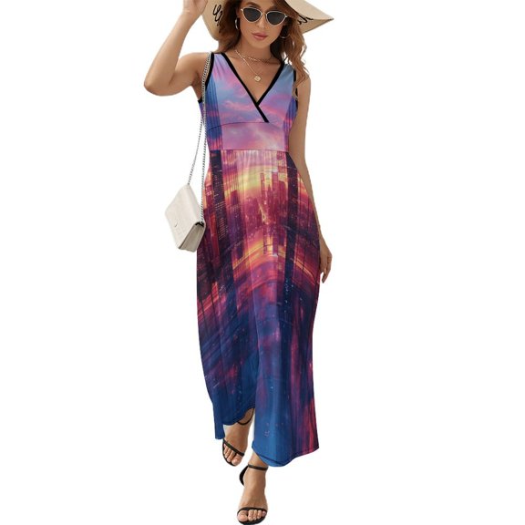Geometric Abstract 3D Gradient Futuristic Cubes Pattern Design Sleeveless Dress Summer Clothes for Women Women's Clothing 2025
