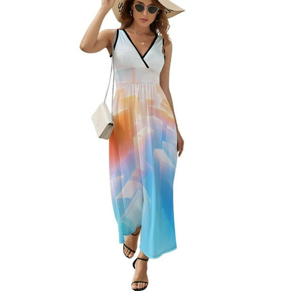 Geometric Abstract 3D Gradient Futuristic Cubes Sleeveless Dress Female Clothing Dress Women Summer 2025 Dress