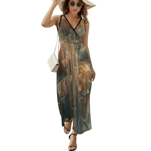 Geometric Abstract 3D Gradient Futuristic Cubes Sleeveless Dress Female Clothing Dress Women Summer 2025 Dress