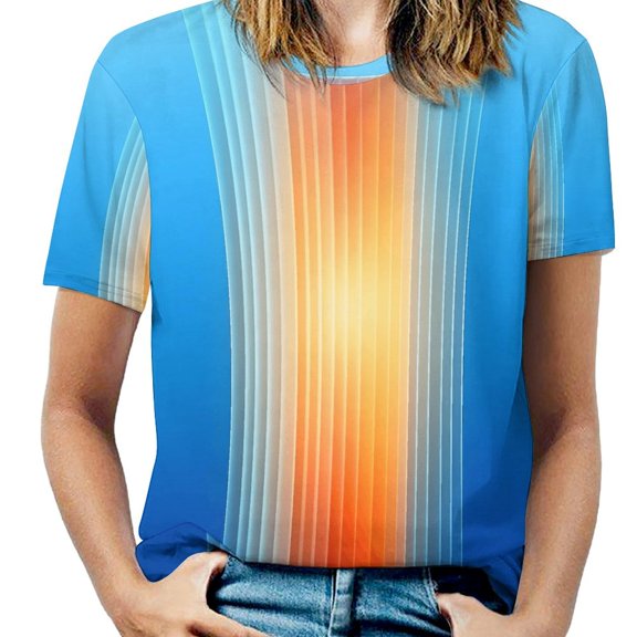 Geometric Abstract 3D Gradient Futuristic Cubes Women's Short Sleeve T-Shirt Crew Neck Casual Summer Trendy Loose Fit Tops