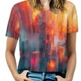 thumbnail image 1 of Geometric Abstract 3D Gradient Futuristic Cubes Women's Short Sleeve Tops Casual Blouses T Shirt, 1 of 6