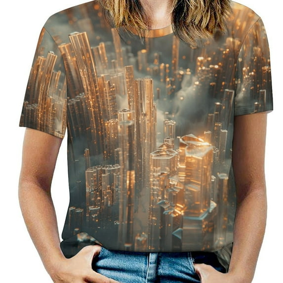 Geometric Abstract 3D Gradient Futuristic Cubes Women's T-Shirt Short Sleeve T Shirts Tops Tee Ladies Loose T