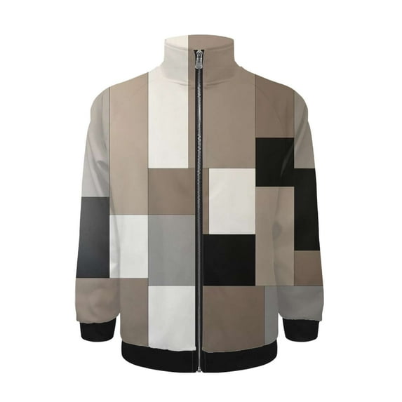 Geometric Abstract Art Black Brown Grey Jacket Men's Street Cool Long Sleeves Coat Personality Tops Oversized Zipper Jackets Male Clothes