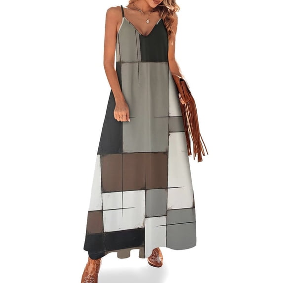 Geometric Abstract Art Black Brown Grey Sleeveless Dress Loose Women's Dress Dresses Luxury Evening Dresses