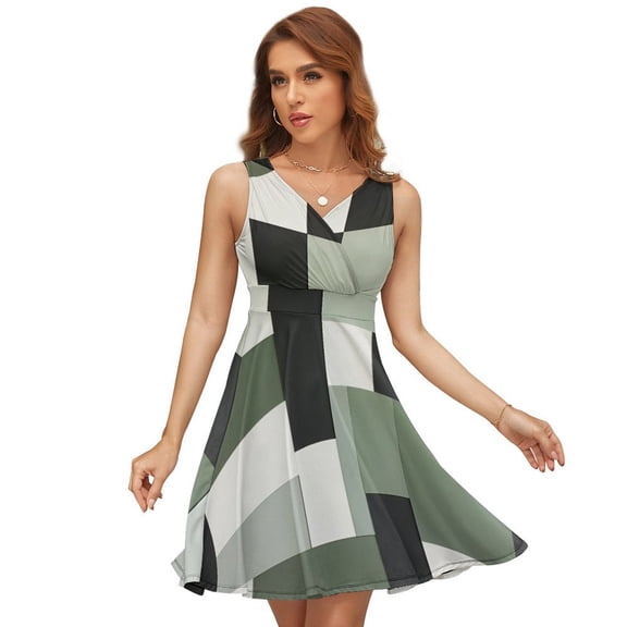 Geometric Abstract Art Black Green Grey Dress Summer Street Style Dresses Female Sleeveless Printed Sundress