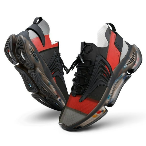 Geometric Abstract Art Black Red Grey Walking Shoes for Men Woman Lightweight Tennis Fashion Elastic Sports Shoes Cushion Basketball Shoes