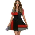 thumbnail image 1 of Geometric Abstract Art Black Red Grey Women Dress V-Neck Short Sleeve Flowy Swing Party Midi Dress, 1 of 4