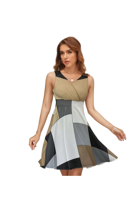 Geometric Abstract Art Grey Black Gold Dress Fashion Beach Long Dresses Female Party Printed Sundress