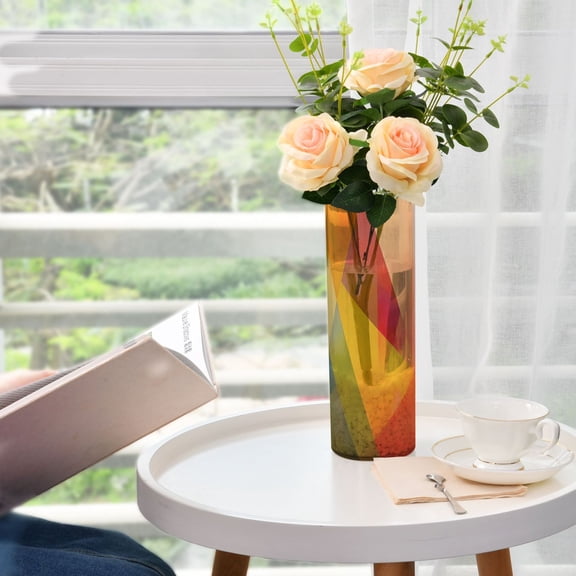 Geometric Abstract Art Pattern Plastic Vase 11.8'' x 3.9'' Transparent Non Breakable Decorative for Family