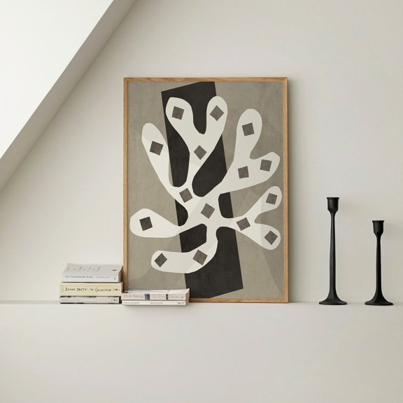 Geometric Abstract Black Shape Art | Minimalist Mid-Century Modern Print, Boho Prints Art, Boho Posters, Art, Stretched Canvas 12x16in