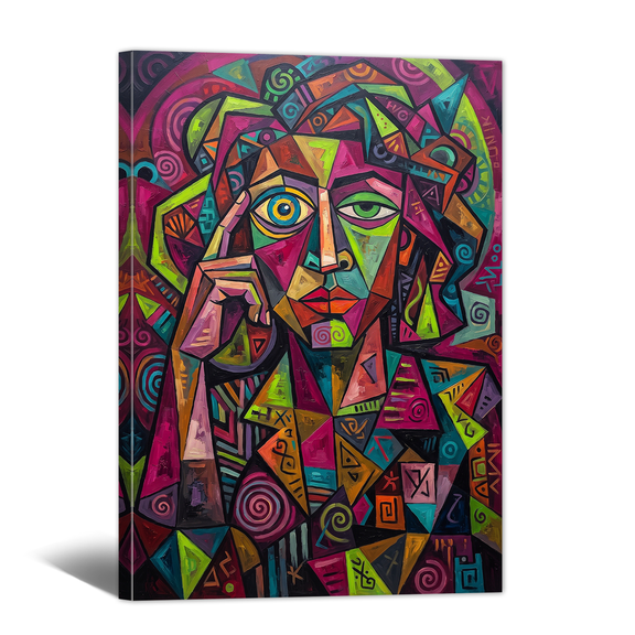 Geometric Abstract Canvas Wall Art Prismatic Face Contour Picture Print, Modern Artwork Color Drawing Boho Painting for Living Room Bedroom Home Office Decor