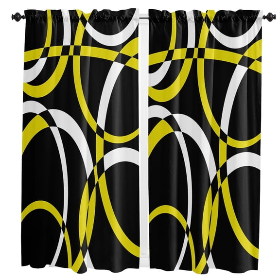 Geometric Abstract Circle Modern Art Yellow Rod Pocket Short Curtain Half-Curtain For Home Kitchen Door Drape Cafe Small Window