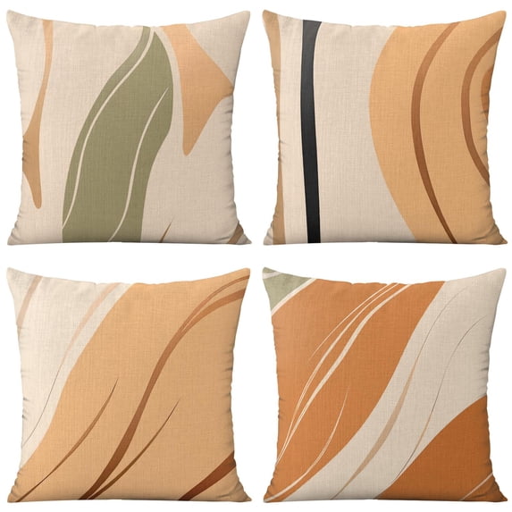 Geometric Abstract Decorative Throw Pillows,Modern Mid Century Throw Pillow Covers 20"x20", Set Of 4, Linen Study Sofa Cushion Cover Indoor Living Room Home Decor