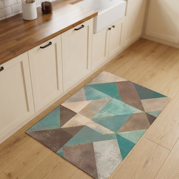 Geometric Abstract Entryway Rug 2'x3' Non Slip Front Door Mats, Green Brown Modern Angled Block Entrance Rugs Indoor Outdoor Carpet, Washable Floor Mats Small Area Rug for Bedroom Kitchen