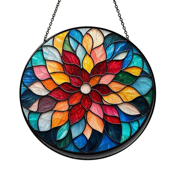 Geometric Abstract Glass Panel, Stained Glass Style Circular Window Decor