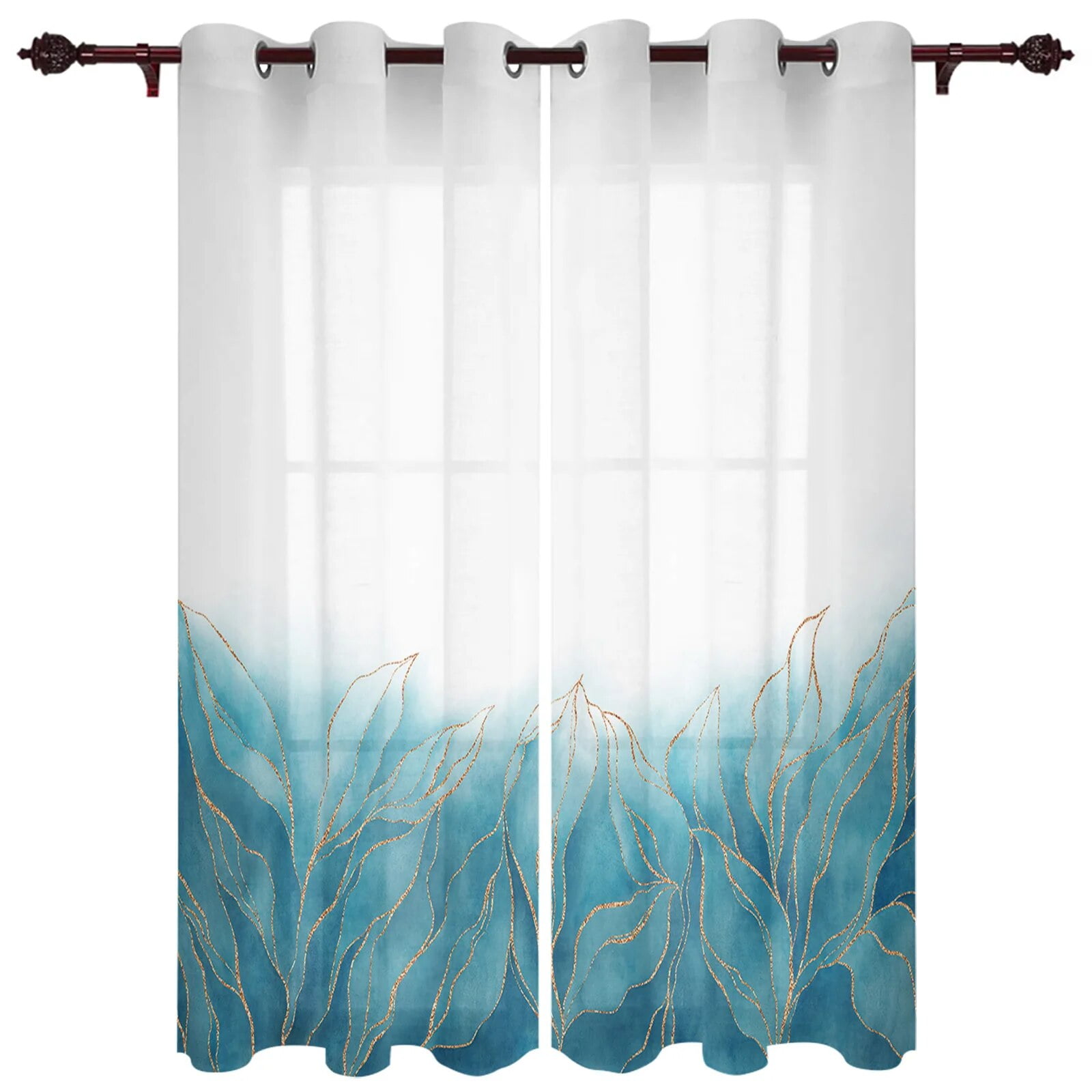 Geometric Abstract Gradient Leaves Teal Childrens' Room Curtain Hall ...