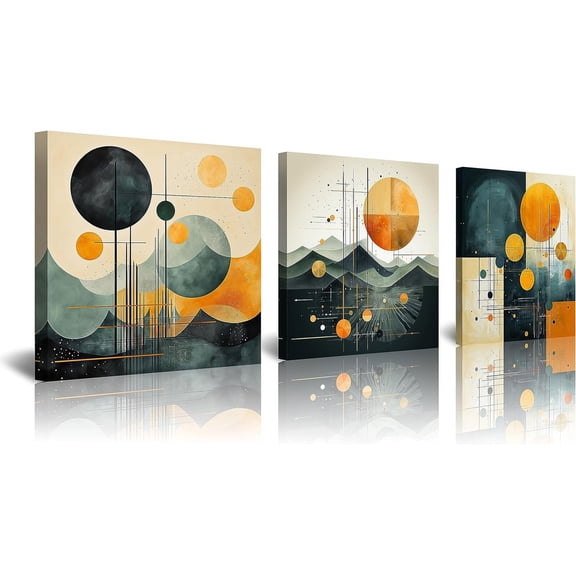 Geometric Abstract Landscape Colorful Forest Pictures Artwork Nature Wall Art Sun Mountain Wall Decor Mid Century Art for Wall Nordic Style Canvas Painting Bedroom Bathroom Modern Home Decoration