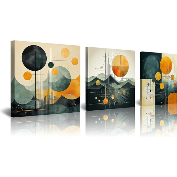 Geometric Abstract Landscape Colorful Forest Pictures Artwork Nature Wall Art Sun Mountain Wall Decor Mid Century Art for Wall Nordic Style Canvas Painting Bedroom Bathroom Modern Home Decoration