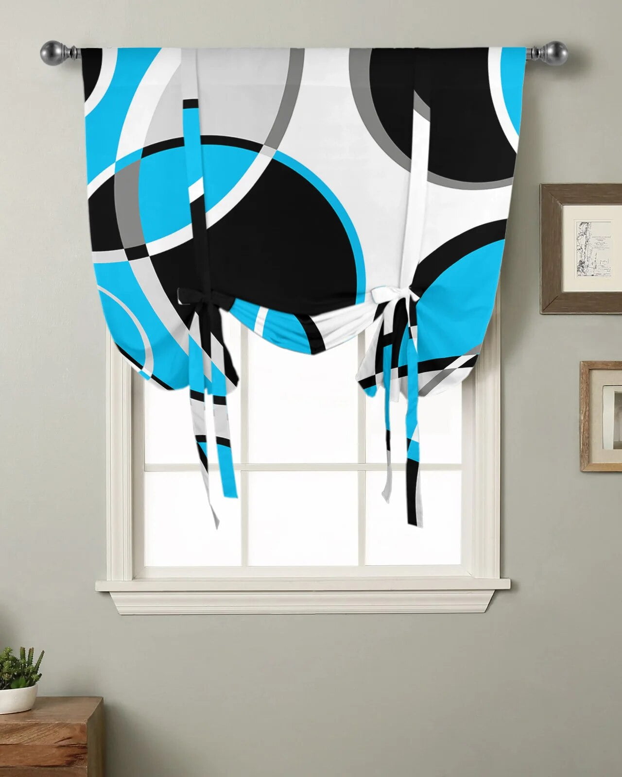 Geometric Abstract Modern Art Blue Kitchen Short Window Curtain Modern 