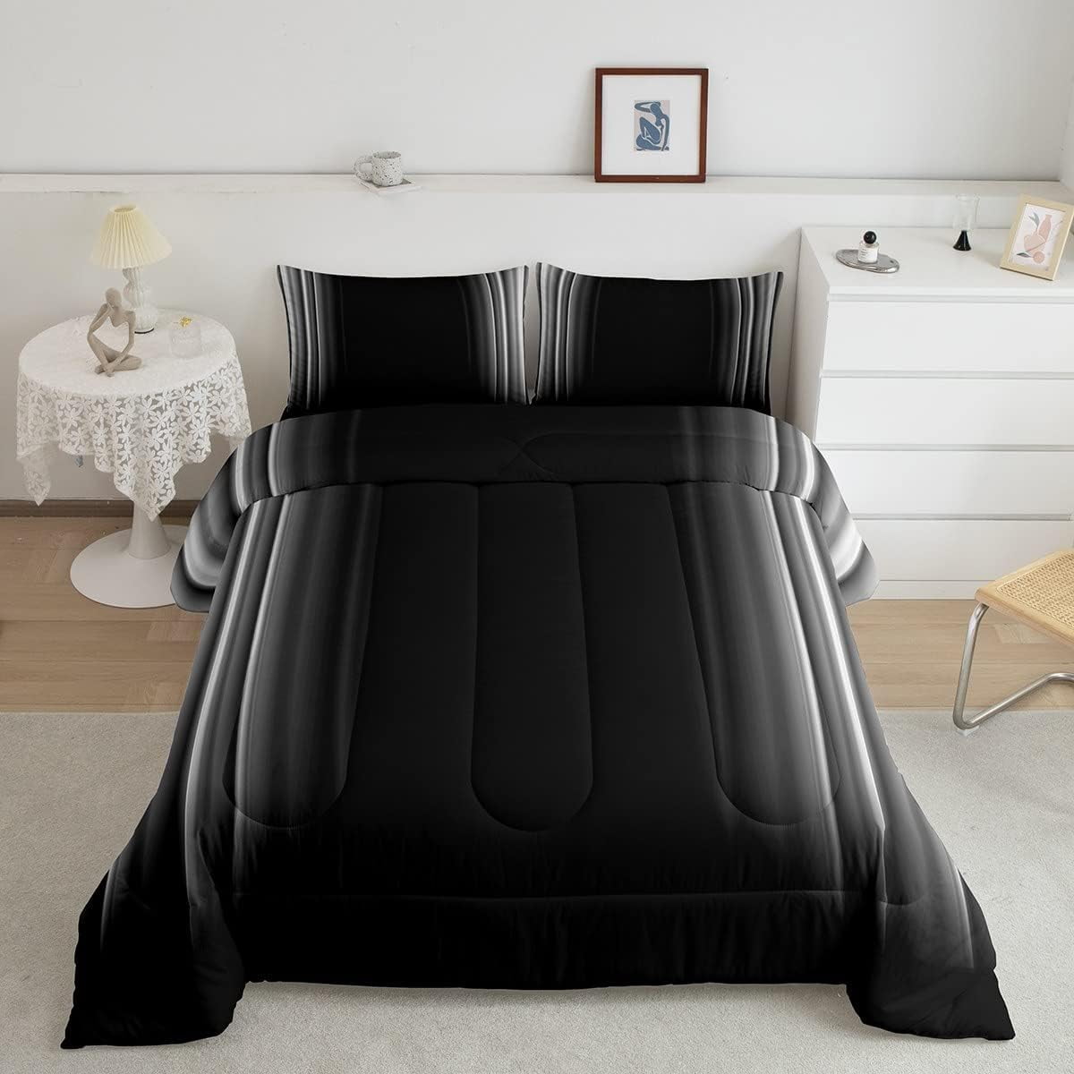 Geometric Abstract Ombre Bedding Set Men Adults Teens Grey Gray and Black Striped Comforter Set Kids Boys Girls Simple Modern Quilt Setwith 2 Pillowcases 3Pcs Bedding Full Walmart