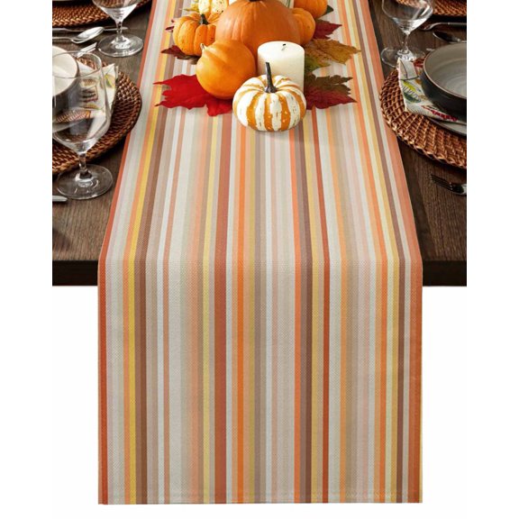 Geometric Abstract Orange Stripes Table Runner-36 Inch Long Minimalism Modern Line Table Runners Linen Burlap Tablerunner for Kitchen Dining Room Holiday Party