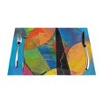 Geometric Abstract Painting with Colors and Black Line Woven mats for