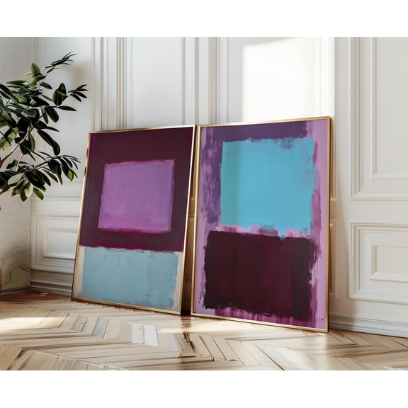 Geometric Abstract Print Purple Blue Modern Minimalist Shapes Art Set 2
