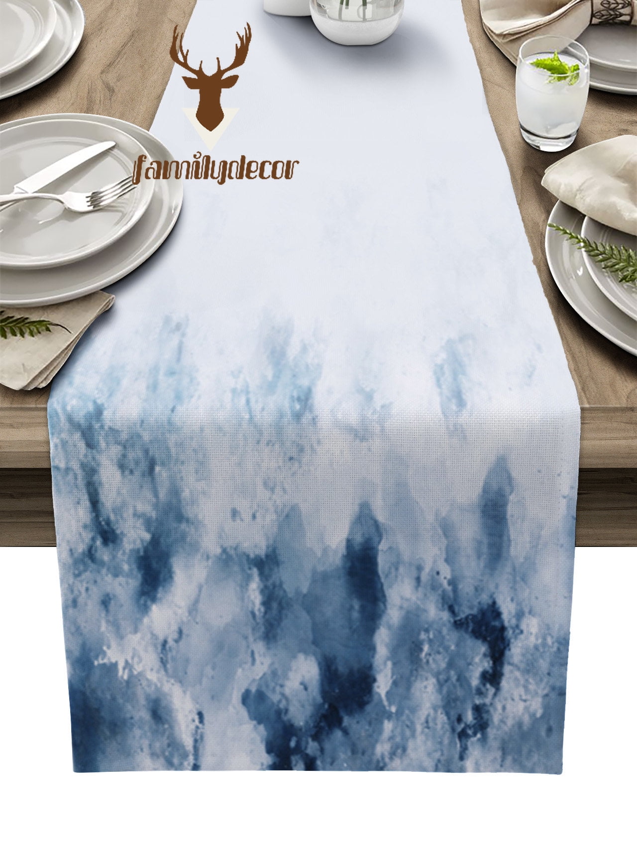 Geometric Abstract Retro Gradient Navy Blue Table Runner Wedding Party