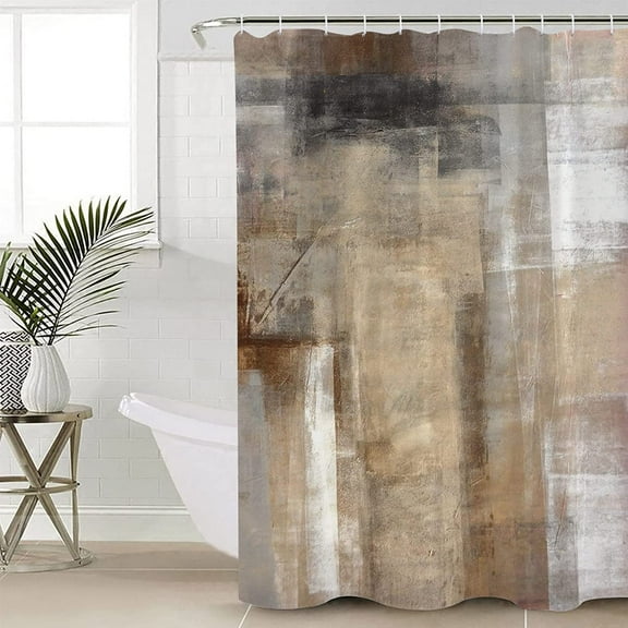 Geometric Abstract Retro Shower Curtain, Stall Shower Curtains for Bathroom/Bathtub, Black Brown Art Waterproof Fabric Shower Curtain Set with 12 Hooks, Small 36" x 72"