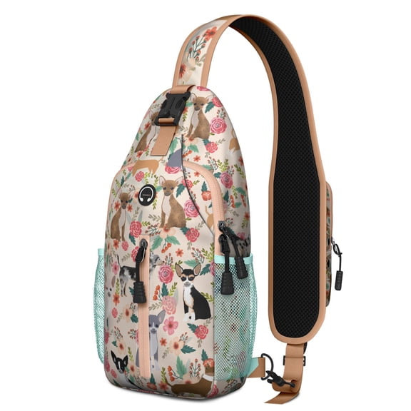 Geometric Abstract Sling Backpack Featuring Rainbow Gradient and Ocean Scenery – Watercolor Crossbody Shoulder Bag with Boho Vibe and Secure Anti-Theft Back Pocket