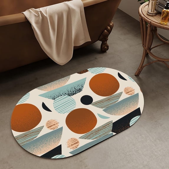 Geometric Abstract Sun and Moon Retro Super Absorbent Quick-Drying Bathroom Mat Rug, Rubber Non-Slip Bottoms, Easy to Clean,Ultra Thin Bathroom Rugs Fit Under Door and Bathtub(16×24Inch)