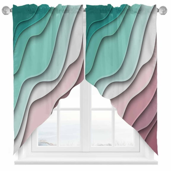Geometric Abstract Swag Valances for Windows 2 Pack Green Pink Gradient Swag Kitchen Curtains 36 Inches Long Rod Pocket Short Window Treatment for Kitchen Bathroom 36"x36"